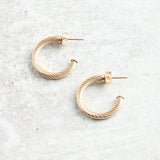 eNewton Design ROUND GOLD POST HOOP EARRINGS Textured 4mm 1.125