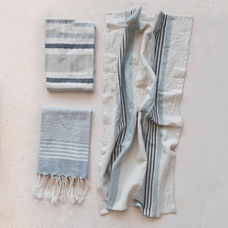 Creative Co-op WOVEN COTTON STRIPE TEA TOWEL SET OF 3