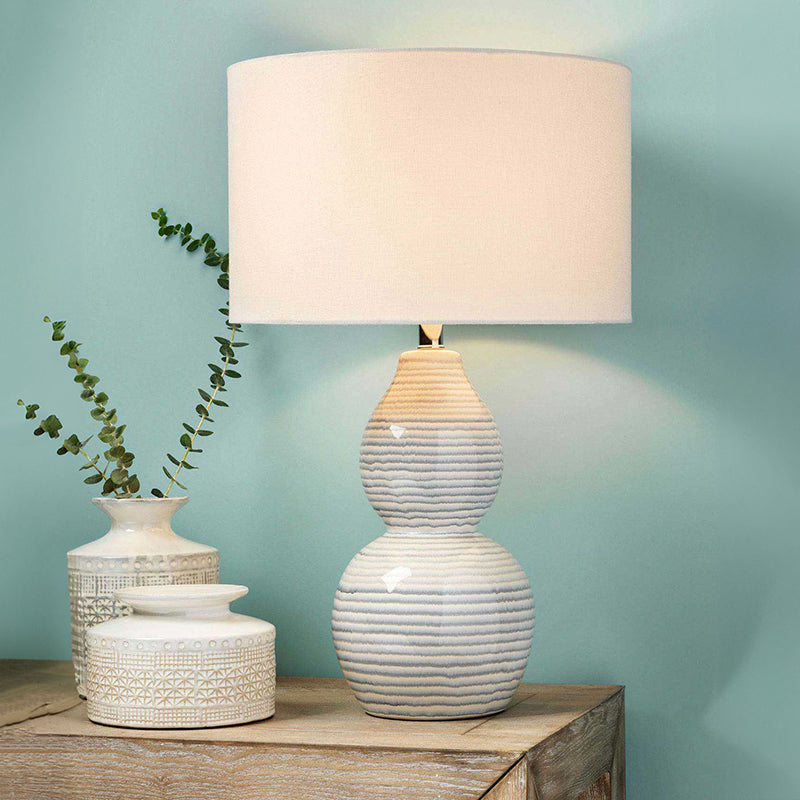 Jamie Young Company CATALINA WAVE TABLE LAMP White Blue Drum Cream Linen
