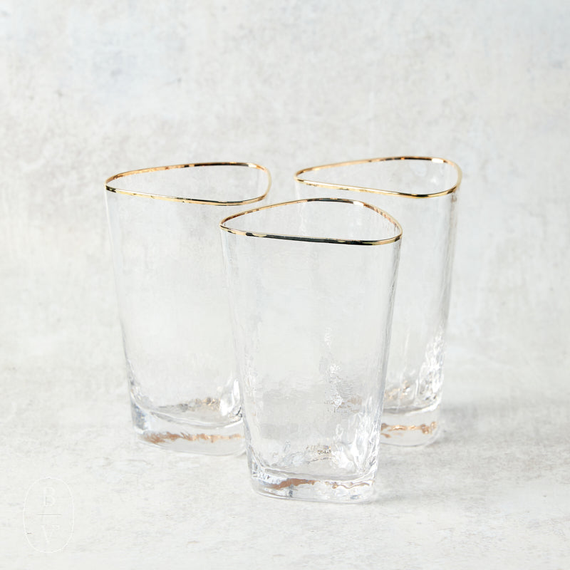 Zodax APERITIVO TRIANGULAR HIGHBALL GLASS Clear Gold Rim