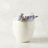 Creative Co-op STONEWARE VASE WITH BLUE BIRDS