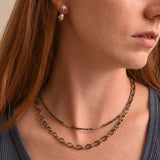 CV Designs CVNCRGM GUNMETAL CRYSTAL GOLD BALL NECKLACE
