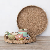 Creative Co-op ROUND WOVEN SEAGLASS SCALLOPED TRAY