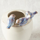 Creative Co-op STONEWARE VASE WITH BLUE BIRDS 7.5