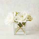 K and K Interiors REAL TOUCH 4 BLOOM DAHLIA GLASS VASE White