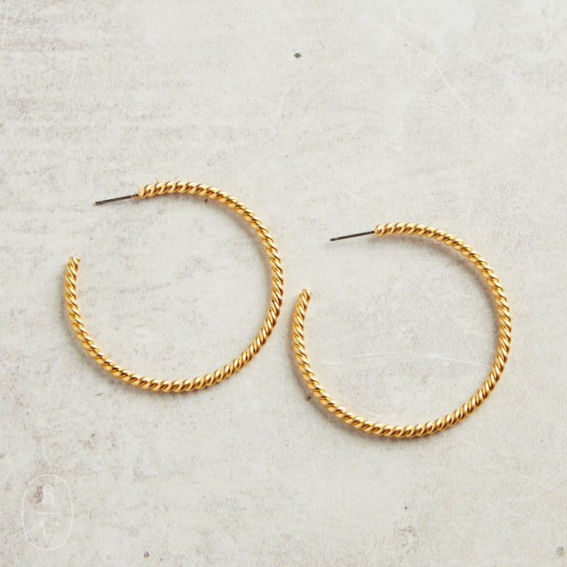 Virtue LARGE TWISTED ROPE HOOP EARRINGS Gold