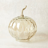 K and K Interiors WAVY GLASS PUMPKIN WITH METAL STEM 9