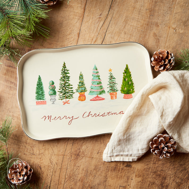 Creative Co-op SCALLOPED MULTICOLOR TREES PLATTER