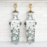 The Han House GREEN WHITE SQUARE TALL LAMP NO SHADE