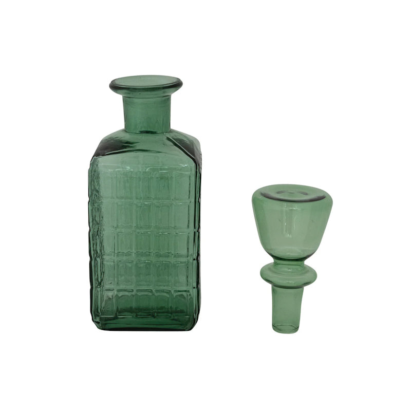 Creative Co-op DARK GREEN EMBOSSED GRID GLASS DECANTER WITH STOPPER