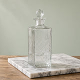 RECYCLED SQUARE ETCHED GLASS DECANTER WITH GLASS STOPPER 30oz