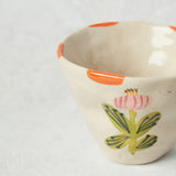 Creative Co-op STRIPED RIM FLOWER STONEWARE CUP