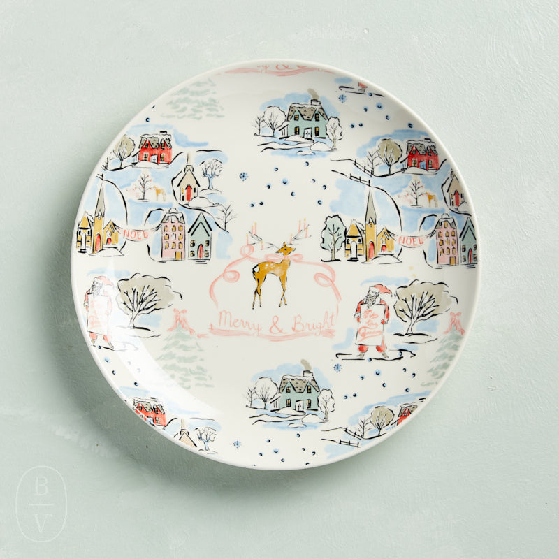 Creative Co-op STONEWARE HOLIDAY PATTERN PLATE Merry & Bright