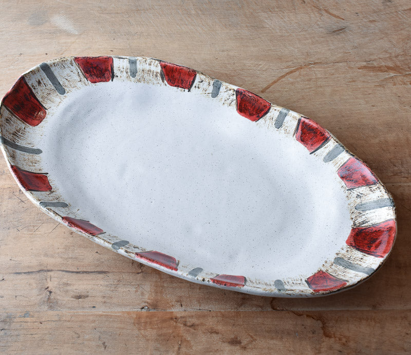 Etta B Pottery GAMEDAY LONG OVAL DISH Red