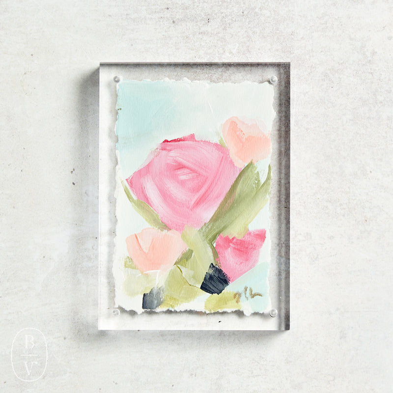 Haley Farris Fine Art ACRYLIC FRAME FLORAL 5 X 7 Dark Pink
