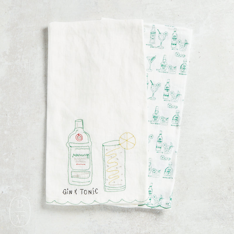 Pomegranate GIN AND TONIC LINEN TEA TOWEL SET OF 2