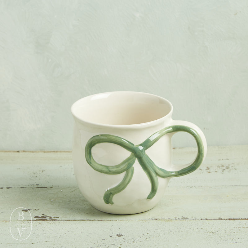 Creative Co-op STONEWARE MUG WITH BOW HANDLE Green