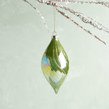 A and B Floral IRIDESCENT GLASS ORNAMENT Lime Green Finial