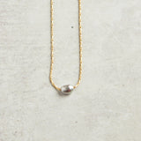 Virtue PETITE ROPE CHAIN MINI PEARL NECKLACE Gold 16 Grey