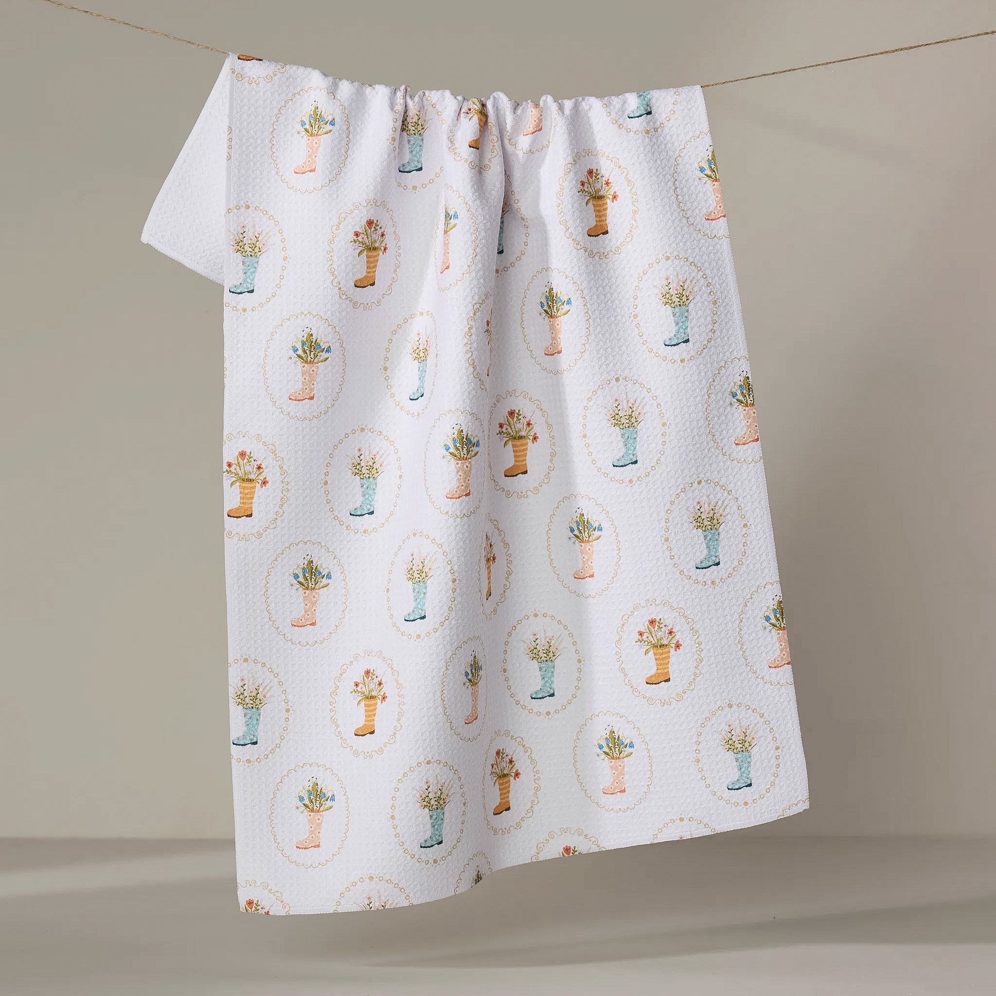 Geometry RAINBOOTS IN BLOOM TEA TOWEL
