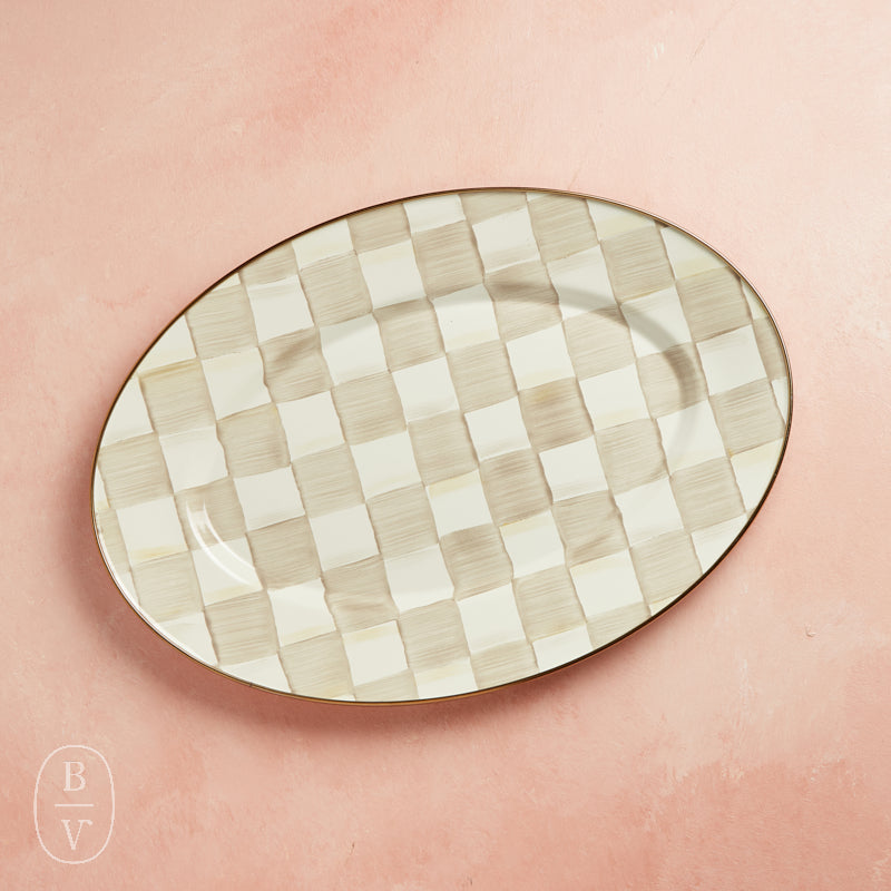 MacKenzie-Childs ENAMEL OVAL PLATTER Mocha Check Small