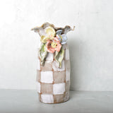 Dixie Pottery GOLD LUSTER RIM SAK VASE 3 FLOWERS 2 LEAVES