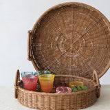 Creative Co-op CIRCLE HANDLE WOVEN RATTAN TARY