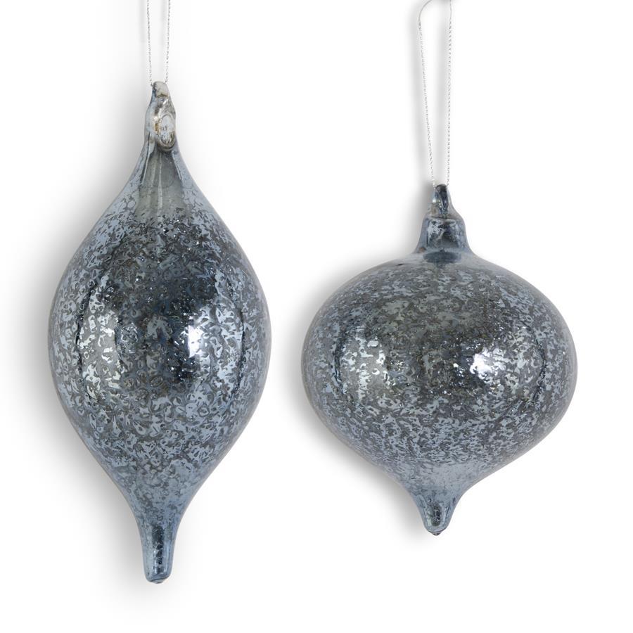 K and K Interiors DARK BLUE MERCURY GLASS ORNAMENT