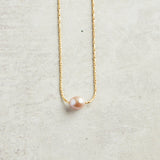 Virtue PETITE ROPE CHAIN MINI PEARL NECKLACE Gold 16 Blush