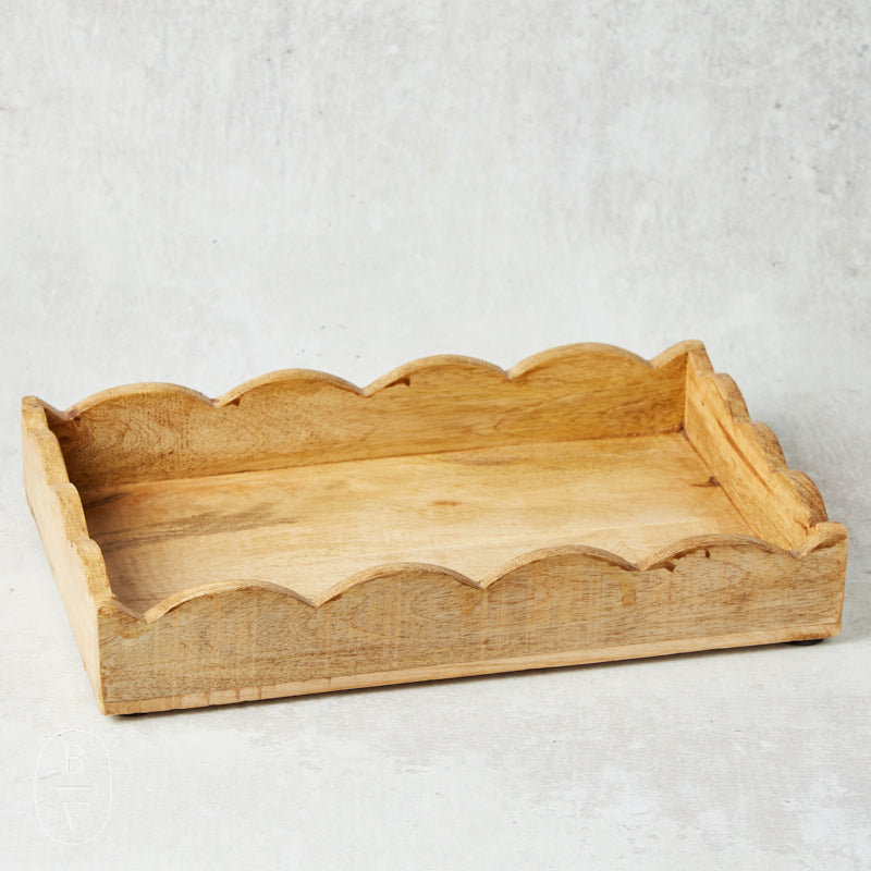 Creative Co-op RECTANGLE MANGO WOOD SCALLOPED TRAY