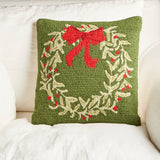 Peking Handicraft HOLIDAY WREATH GREEN HOOK PILLOW 16X16