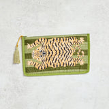 Creative Co-op TIGER COTTON VOILE ZIP POUCH Green