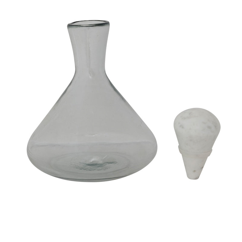Creative Co-op GLASS DECANTER WITH WHITE MARBLE STOPPER