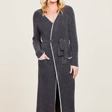 Barefoot Dreams COZYCHIC LITE CONTRAST RIBBED ROBE Carbon Pearl