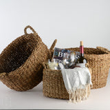 Creative Co-op OVAL HANDWOVEN SEAGRASS BASKET WITH HANDLES