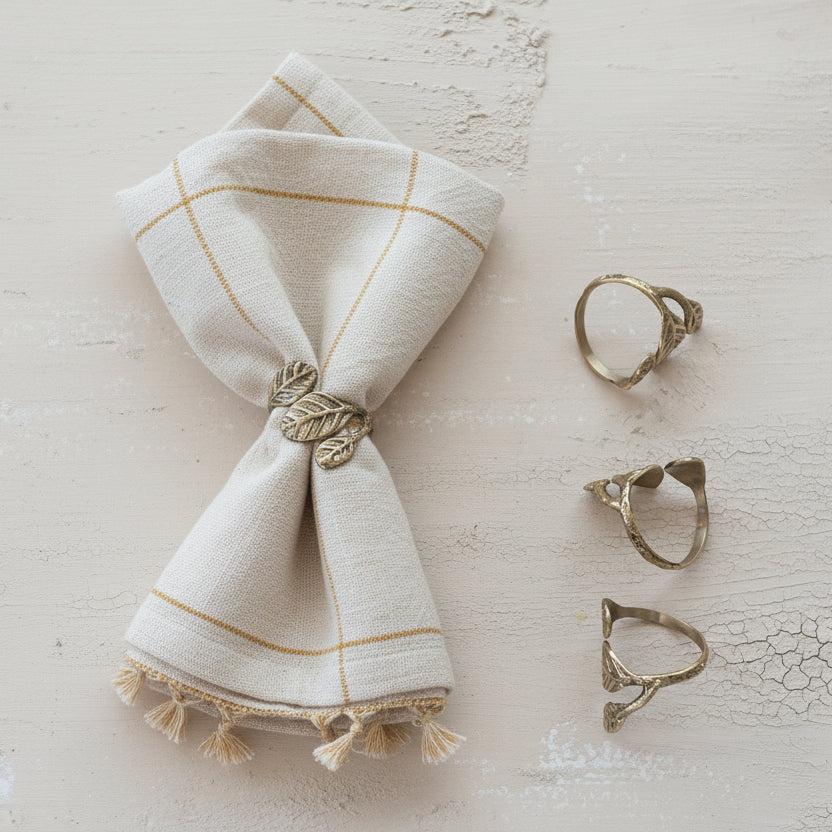 Creative Co-op BRASS LEAF SHAPED NAPKIN RINGS SET OF 4