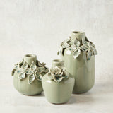 K and K Interiors CERAMIC VASE WITH RAISED FLOWERS