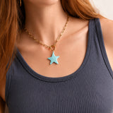 BLUE ENAMEL STAR DROP NECKLACE CVNBST