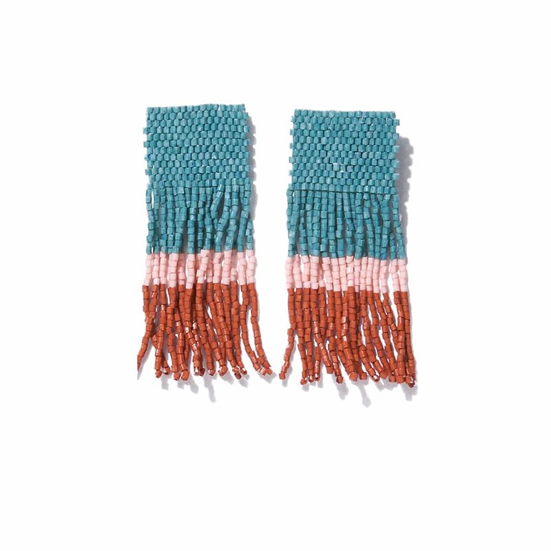 Ink and Alloy COLORBLOCK SHORT LUXE FRINGE POST EARRINGS SALE Teal_Blush_Rust
