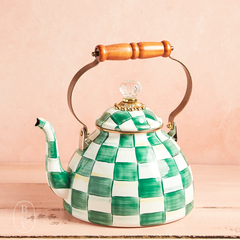 MacKenzie-Childs TEA KETTLE Emerald Check 3qt