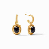 Julie Vos CABOCHON HOOP AND CHARM EARRINGS Obsidian Black