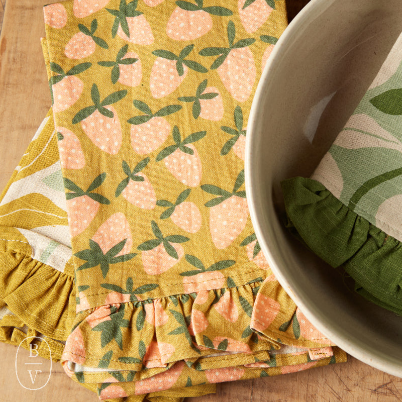 Creative Co-op FRUITS AND VEGGIES RUFFLE TEA TOWEL