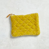 Creative Co-op METALLIC THREAD QUILTED COTTON VELVET POUCH Citron