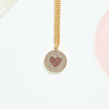 Virtue HEART DISC ON SMALL CURB CHAIN NECKLACE Pink