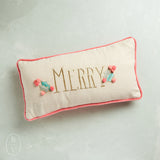 Creative Co-op COTTON SLUB LUMBAR PILLOW WITH EMBROIDERY Merry