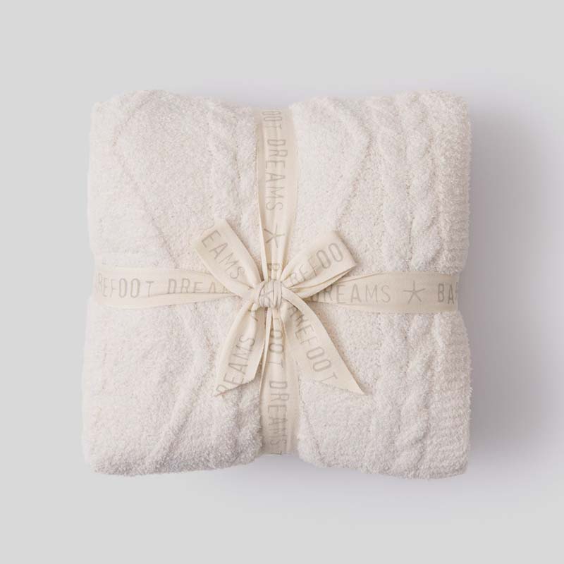 Barefoot Dreams COZYCHIC FISHERMAN CABLE THROW BLANKET Cream