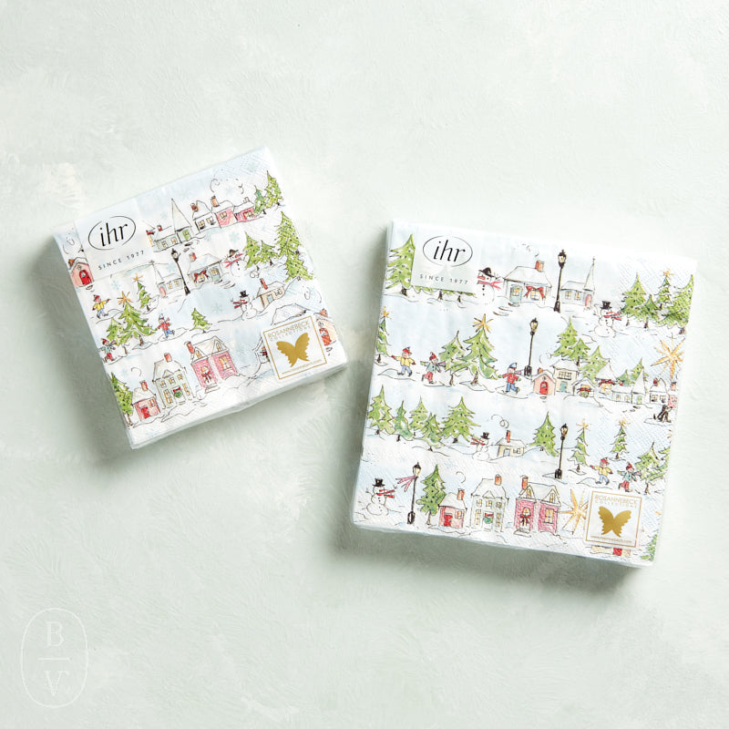 Boston International PINK HOLIDAY VILLAGE COCKTAIL NAPKINS