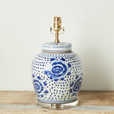 The Han House BLUE WHITE FLOWERS DOTS GINGER JAR LAMP NO SHADE