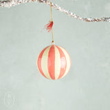 Creative Co-op PAPER MACHE STRIPED BALL ORNAMENT Pink White