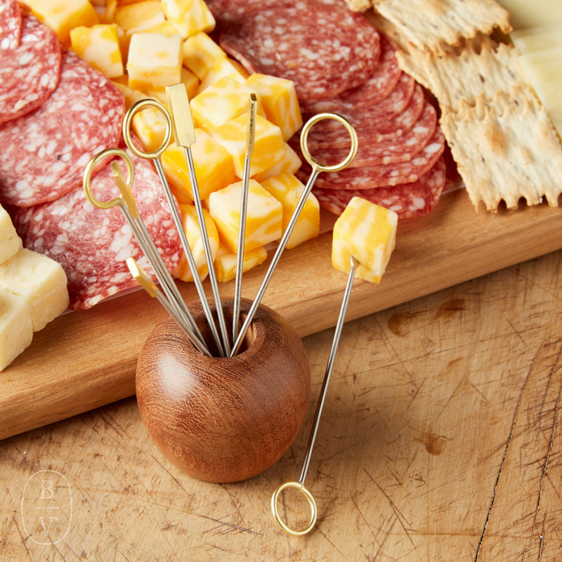 Bloomingville MANGO WOOD HOLDER WITH APPETIZER PICKS